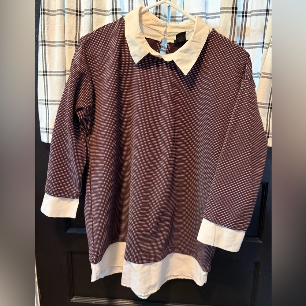 Ann Taylor Cream and Wine Layered Look Sweater Top. L